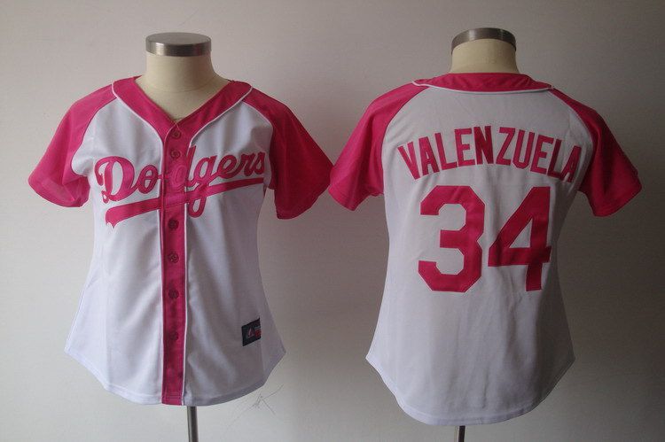 Women 2017 MLB Los Angeles Dodgers #34 Valenzuela Pink Splash Fashion Jersey->->Women Jersey